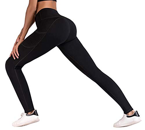 DAYOUNG Yoga Pants for Women with Pockets High Waist Tummy Control 4 Way  Stretch Leggings Workout Running Yoga Pants Black Small